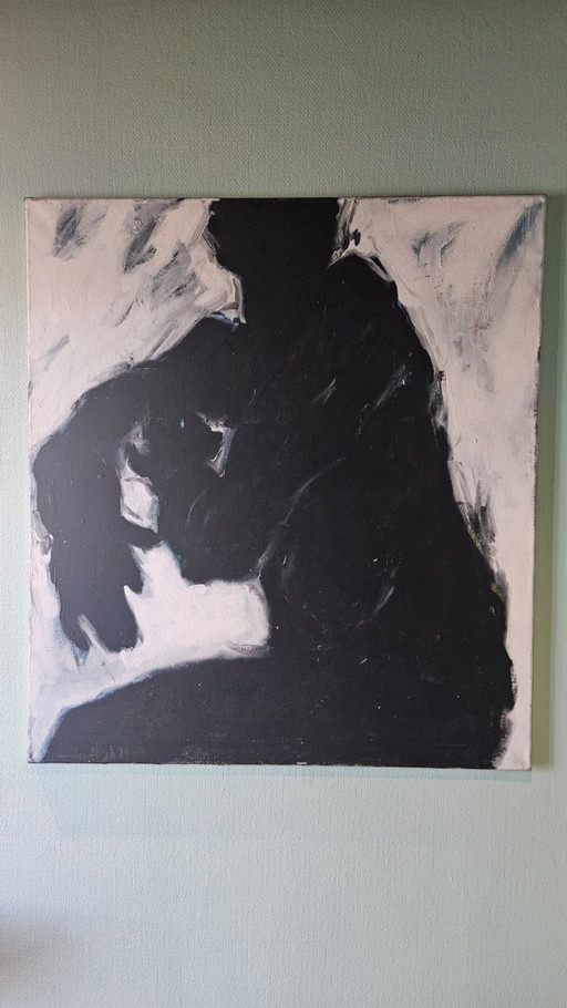 Ausdrucksstarkes figuratives Gemälde – Öl auf Leinwand – 90x100