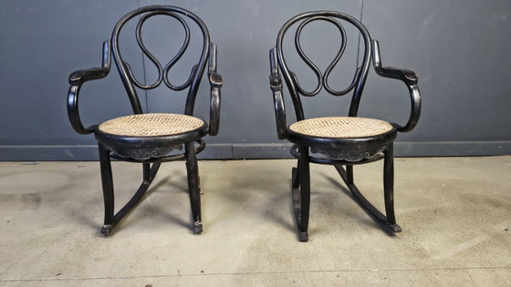 Image 1 of Paire de fauteuils à bascule Art nouveau, années 1900