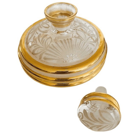 Image 1 of Art Deco hand painted dressing table set glass 1950's