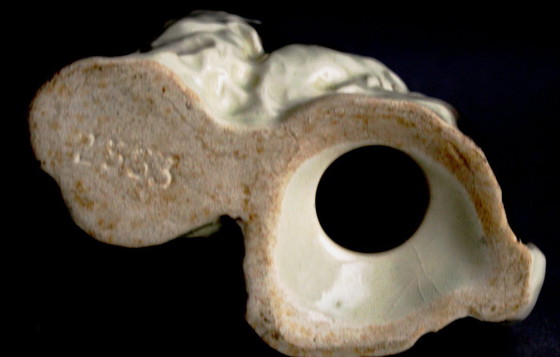 Image 1 of Dog figurine, terrier, black and white spotted, hand-painted ceramic from the 1960s