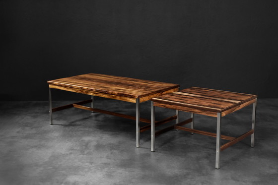 Image 1 of Vintage Mid-Century Modern Swedish Square Rosewood & Aluminum Coffee Table from HMB Möbler Rörvik, 1960s