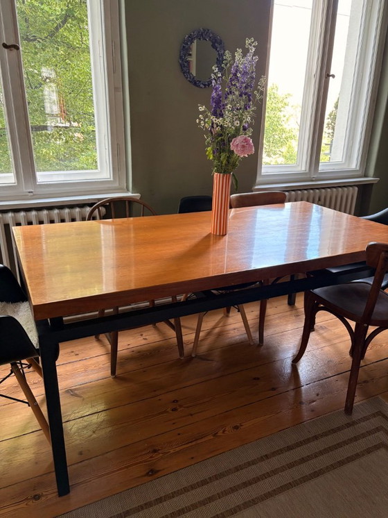 Image 1 of Solid wood table with steel frame - unique with character