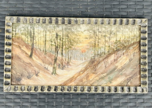 Belgisches Aquarell, Sonnenuntergang bei Houffalize, signiert J. Dupont