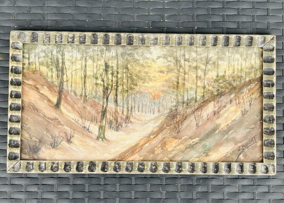 Image 1 of Belgisches Aquarell, Sonnenuntergang bei Houffalize, signiert J. Dupont