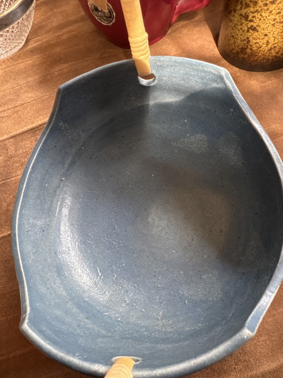 Vintage Studio Ceramic Ikebana Bowl / Basket with Bamboo Handle – 70s/80s (photo 6 of 6)
