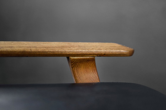 Image 1 of Divano vintage in rovere e pelle nera, stile tedesco moderno di metà secolo, anni '60