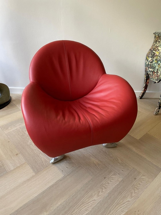 Leolux Papageno Armchair Red Leather As Good As New – Aluminium (photo 5 of 6)