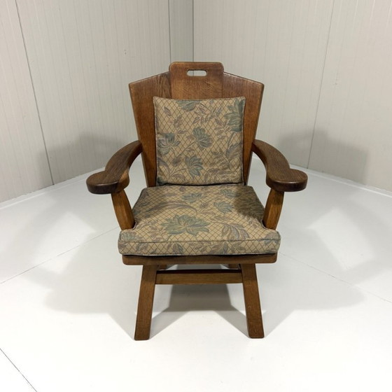 Rustic brutalist armchair in solid oak from the 1960s, Wood, Brown (photo 10 of 19)