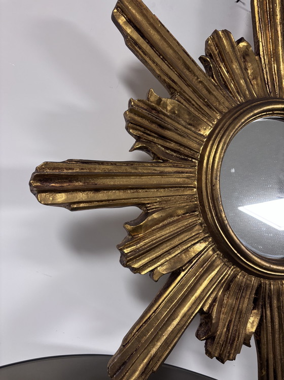 Miroir Sunburst Deknudt Mid-Century Original (60 Cm) – Glass, Wood (photo 4 of 10)