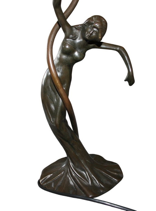 Signed bronze figural lamp in Art Nouveau/Art Deco style – tafellampen (photo 2 of 9)