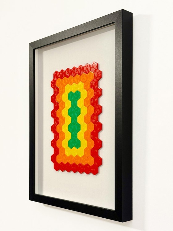 Image 1 of 3D Printed Rainbow Honeycomb Wall Art, Framed Geometric Decor
