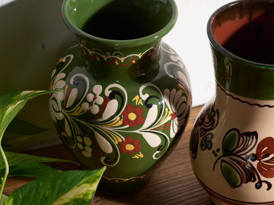 Pair of Vintage Glazed Ceramic Vases, Central Europe, circa 1950 #2, Red (photo 10 of 11)