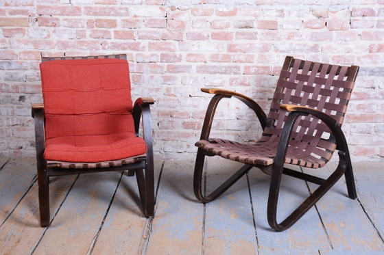 Paire de Fauteuils Art Déco restaurés, conçus par Jan Vaněk, chêne, tchèque, années 1940 – Textile, Wood (photo 5 of 18)