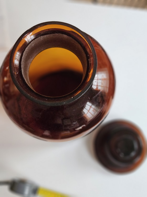 Grote Vintage Retro Medicijnpot Bruin Rookglas Jaren '40-'50 – Bonusan, Decoratieve objecten (photo 11 of 12)
