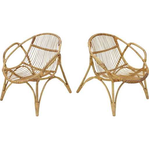Coppia di poltrone vintage in rattan di Alan Fuchs, Cecoslovacchia, anni '60