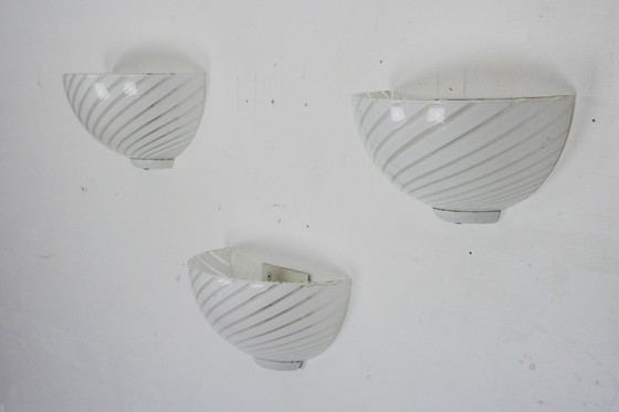Image 1 of Italian Set of Three Striped Murano Glass Sconces in Venini Style, Italy 1970s