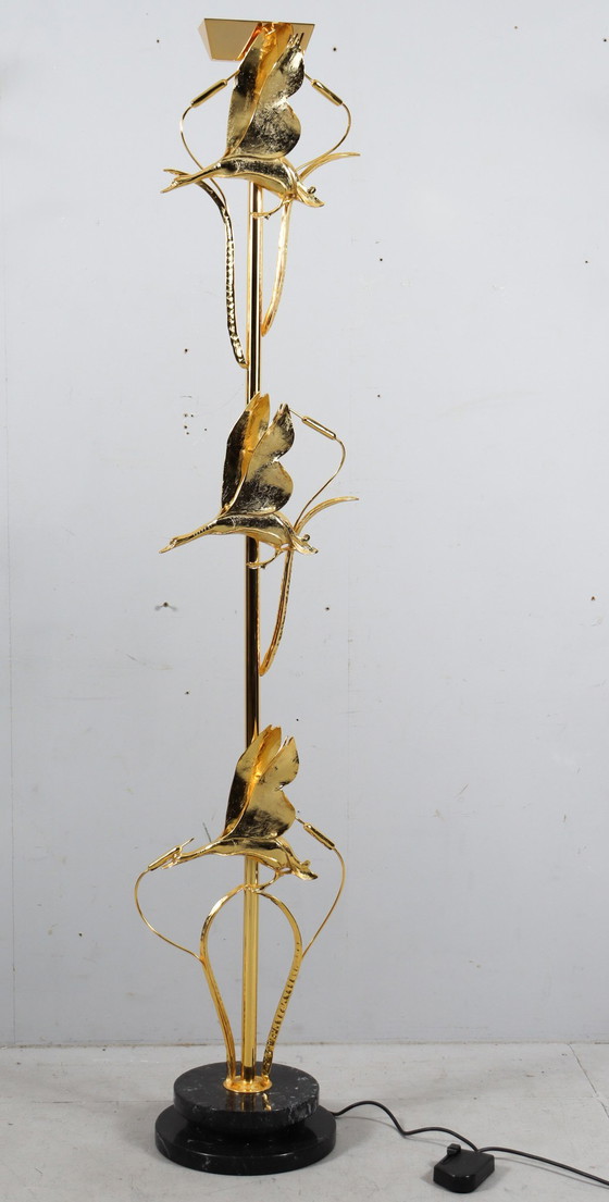 Image 1 of Hollywood Regency vloerlamp/vloerlamp met vogelfiguren van Lanciotto Galeotti, L'Originale, Italië, jaren 1980