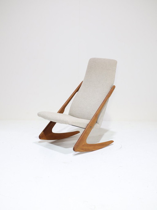Sedia a dondolo Boomerang Mogens Kold in teak, danese degli anni '60 – schommelstoelen, Wood, Vintage