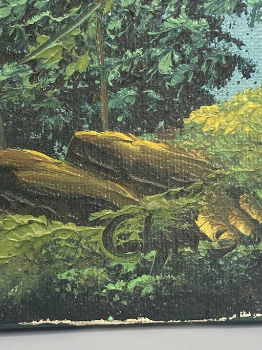 Mountain and Lake Landscape, Oil on Canvas, 20th Century, 40 x 30 cm – decoratieve objecten, Wood (photo 2 of 6)