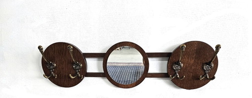 Unieke Vintage Art Deco / Amsterdamse School (stijl) Spiegelkapstok met Messing Haken