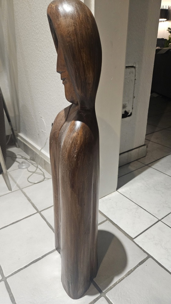 Image 1 of Hand-carved sculpture of the Madonna and Holy Mary from the 1950s, made of real wood