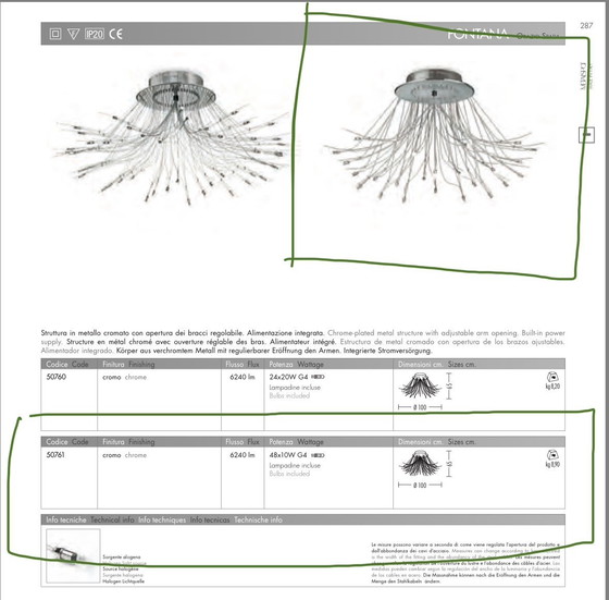 Image 1 of Lampadario Fontana Orazio Spada Design 48 x 10 Watt alogeno