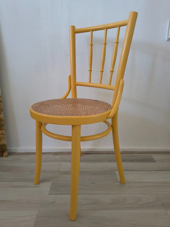 Vintage Thonet Style Bistro Chair - Ocher Yellow / Rattan – Dining chairs, Wood (photo 5 of 7)