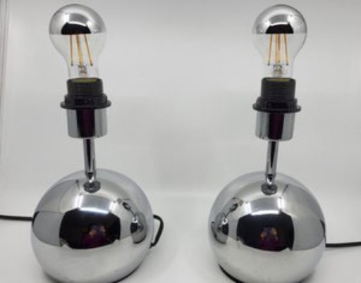 Lampes Eye Ball en chrome France Space Age 1960 Set de 2