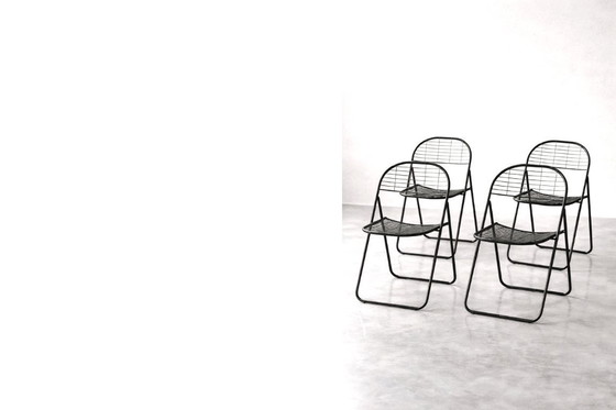 Image 1 of Vintage Swedish Mid-Century Modern Minimalist Black Metal Åland Chair by Niels Gammelgaard for IKEA, 1980s, Set of 5