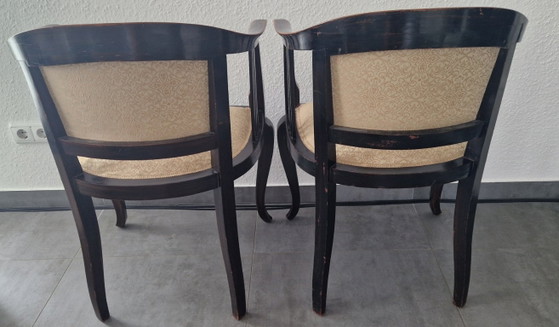 Pair of Vintage Armchairs – dark wood – professionally reupholstered – Textile (photo 2 of 7)