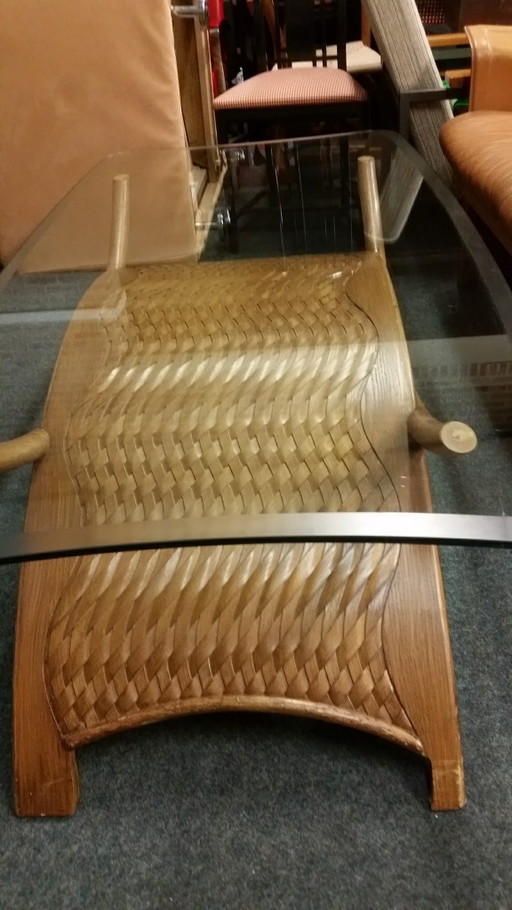 Couchtisch aus Bambus, Rattan und Korbgeflecht