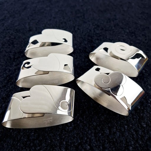 5 anelli per tovaglioli vintage in acciaio inox WMF Cromargan art deco
