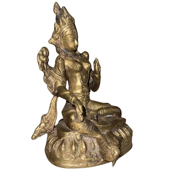 Massiccia Tara Verde Vintage (Shyama Tara) – Metà XX Secolo – Bronzo Dorato – 17 cm / 1,3 kg – Sculture (photo 2 of 10)