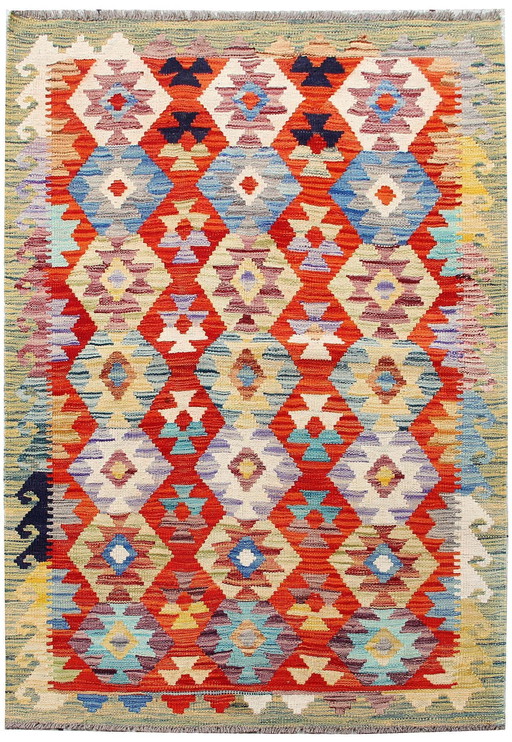 Handgeweven Afghaanse kelim - 148 x 102 cm - Geometrisch patroon in levendige kleuren - 100% wol