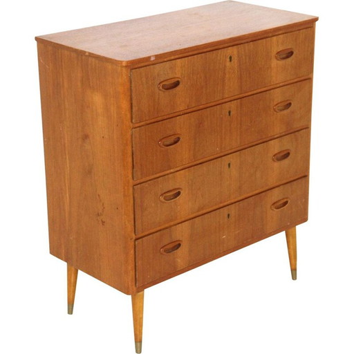 Cassettiera vintage in teak e faggio, Svezia 1950