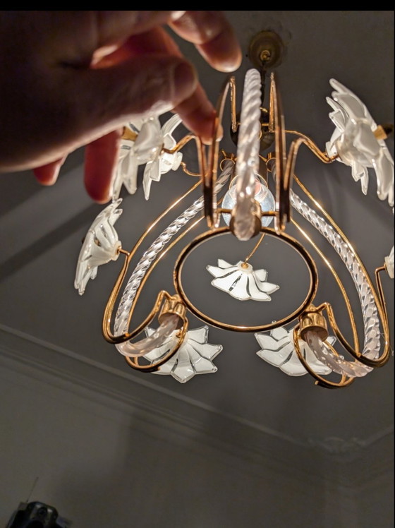 Image 1 of Vintage Murano glazen kroonluchter – "Bloemknop" – in hoogte verstelbaar