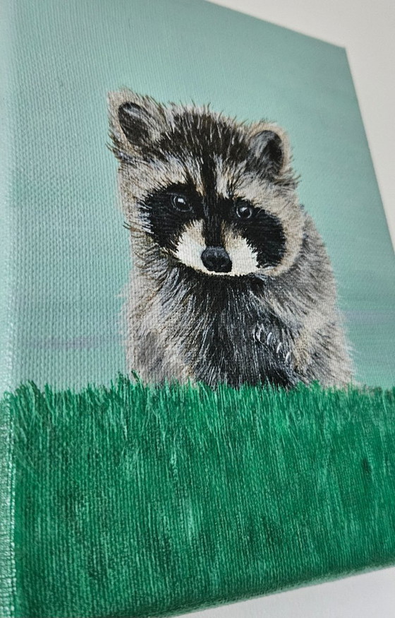 Image 1 of Handmade acrylic painting baby raccoon
