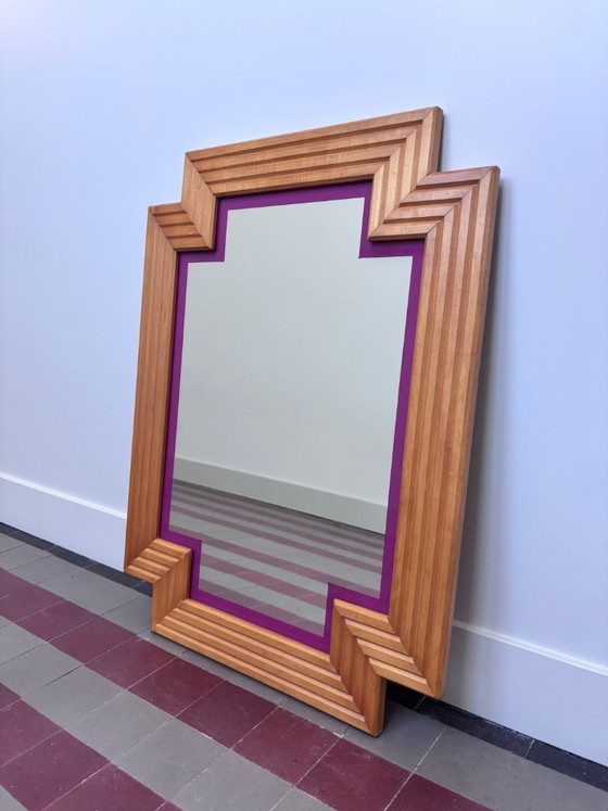 Image 1 of Grande specchio vintage in legno in stile Art Déco - ziggurat / Odeon