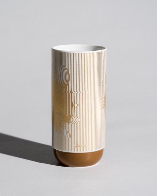 Rosenthal “Manipur” Gold Vase Victor Vasarely “Duo” Form Ambrogio Pozzi 18cm 70s