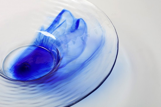Image 1 of Vintage Bormioli Rocco Glass Bowl / Blue Swirl Mid-Century Platter