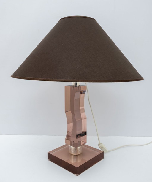 Moderne italienische Mid-Century Tischlampe aus Plexiglas und Silber, 1970er