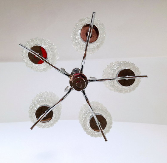 Image 1 of Suspension vintage en cristal, lustre milieu du siècle, Emi Poljcane avec cinq abat-jour en cristal