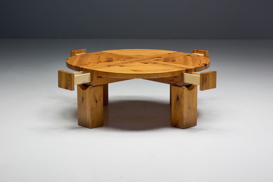 Image 1 of Brutalist Pine Wood Coffee Table, Sweden, 1970s