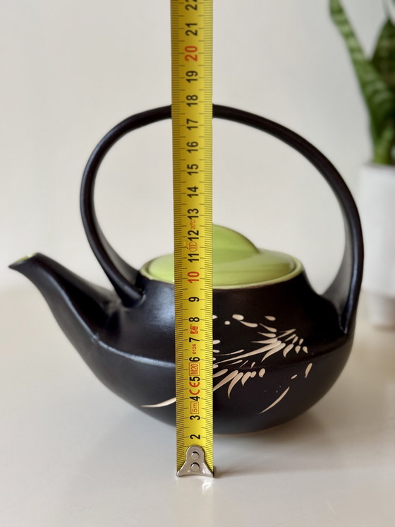 Image 1 of Japanese style teapot ceramic with bamboo motif - Bat Trang Vietnam