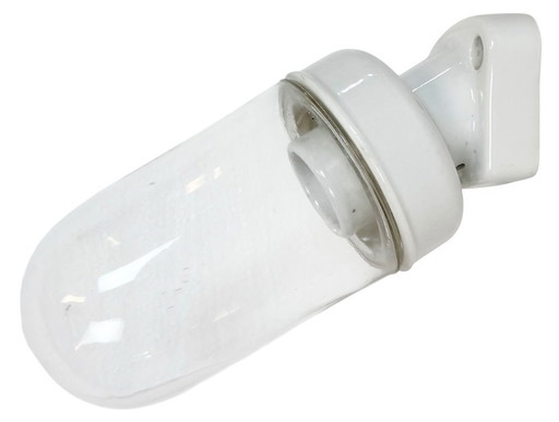 Vintage White Porcelain Wall Light with Clear Glass, 1960s