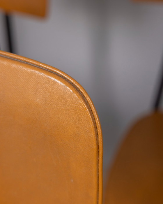 Image 1 of Set of 6 Vintage 1960s Metal and Leather Chairs, Italian Design