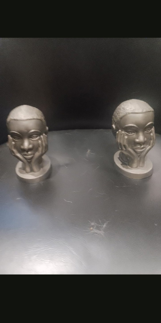 Image 1 of Art Pewter Bookends/Sculptures - The Pewter Makers of Huy - Vintage Mid-Century