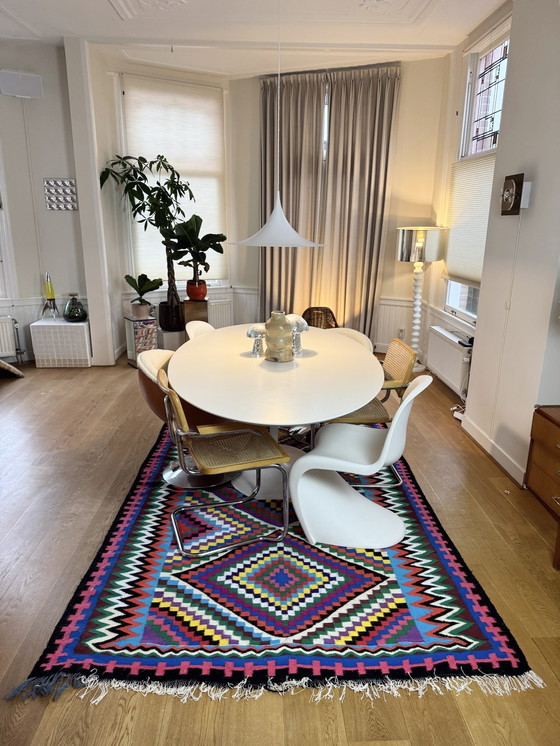 Image 1 of Handgewebter, bunt karierter Wollteppich aus Tunesien - 100% Naturwolle