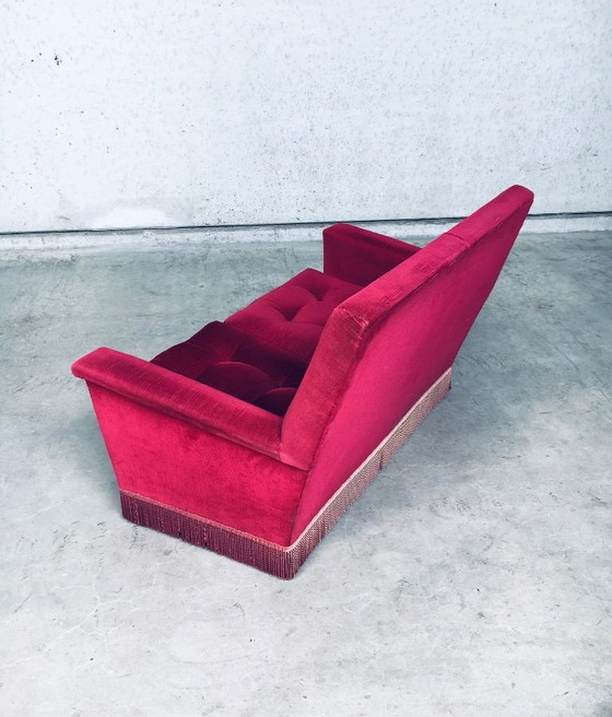 Image 1 of Hollywood Regency Style Fuchsia Velvet 2 Seat Sofa with fringe 1960's