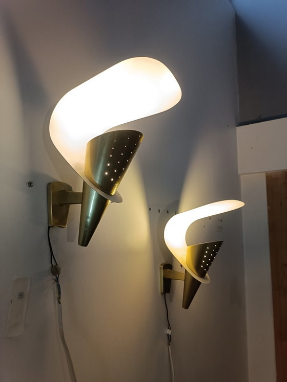 Coppia di applique di Metalarte anni '60, Ottone, Metallo, Bianco (foto 6 di 8)